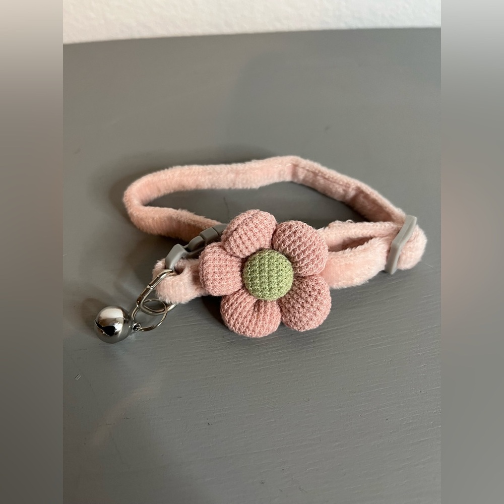 Blush Pink Flower Cat Collar w/ Bell | Soft Velvet Adjustable Breakaway Kitten